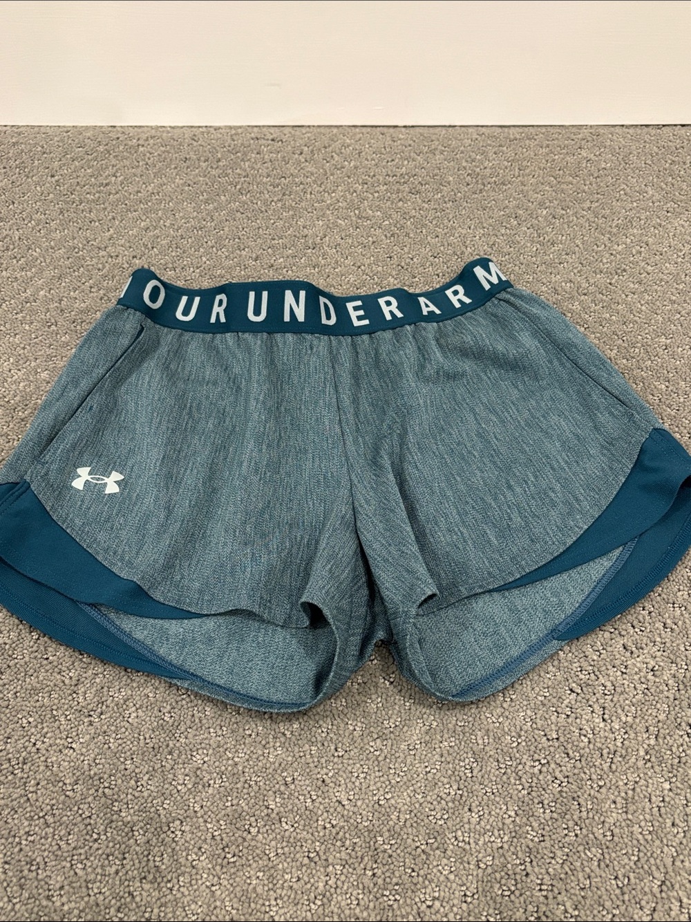 Under Armour Teal Green and Heathered Blue Women's Athletic Shorts with Pockets
